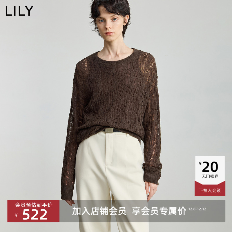 LILY短款套头镂空通勤针织衫