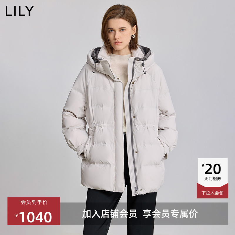 LILY短款撞色收腰连帽简约羽绒服