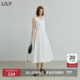 LILY2025新款 全棉绣花休闲收腰无袖 V领背心裙白色连衣裙长裙女