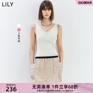 V领修身 LILY2024夏新款 气质拼色时尚 女装 针织吊带背心上衣打底衫