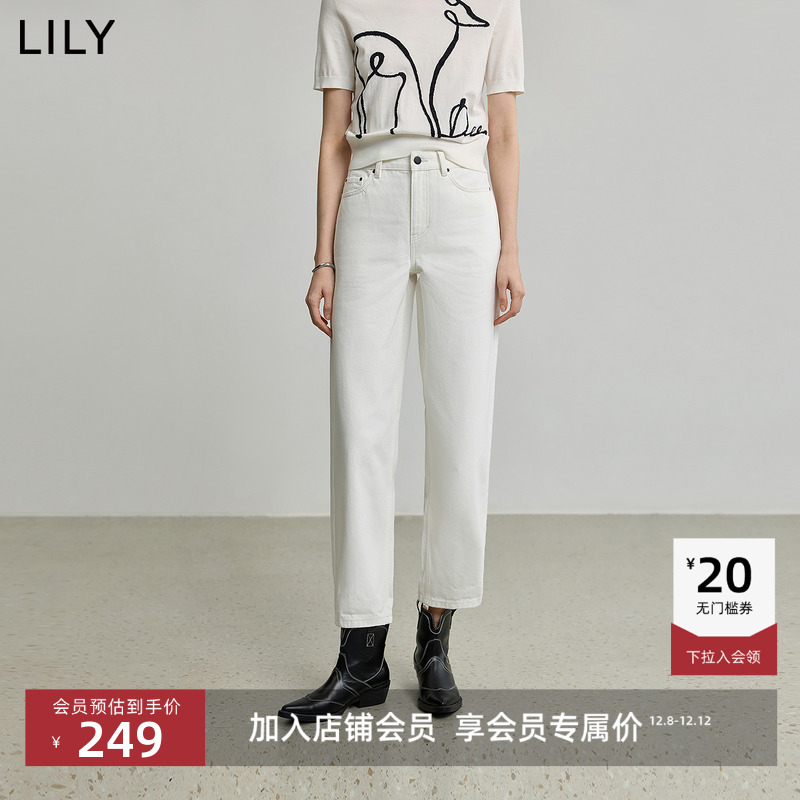 LILY通勤全棉休闲直筒修身牛仔裤