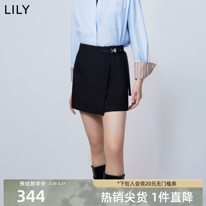 LILY2024春新款女装别致通勤款时尚休闲通勤高腰A字休闲短裤裙裤