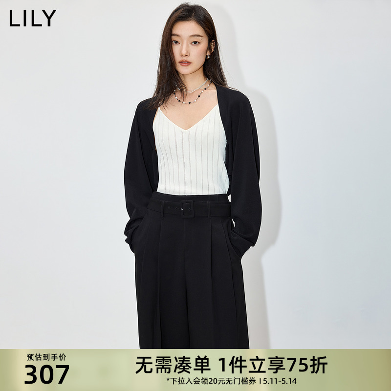 LILY2024夏新款女装时尚百搭短款复古针织衫连衣裙披肩外套上衣女