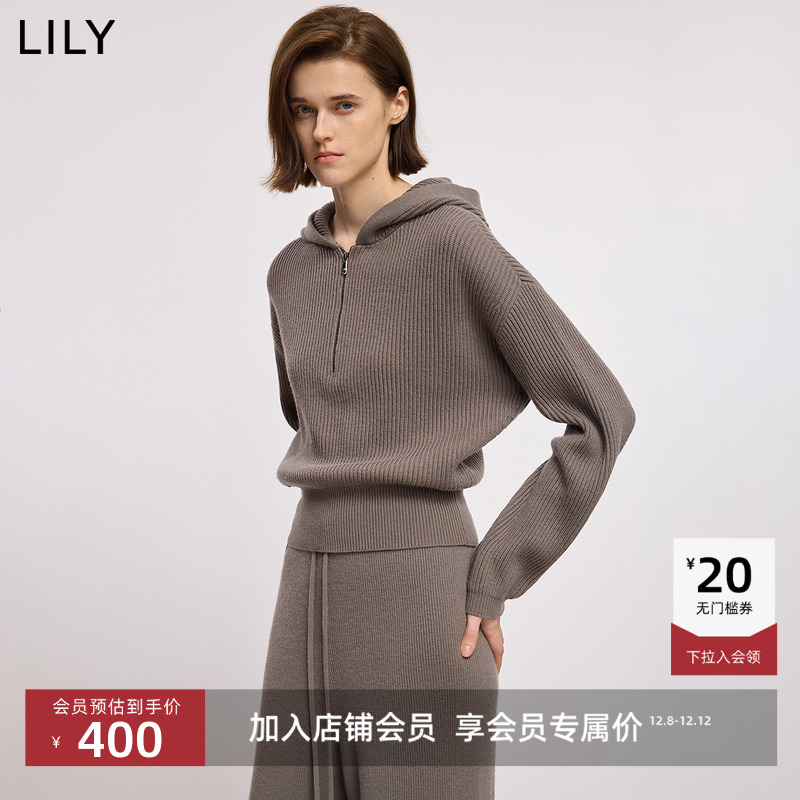 LILY羊毛混纺通勤女装连帽针织衫