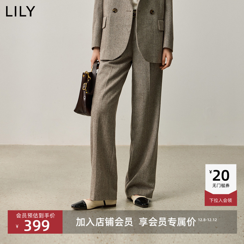 LILY绵羊毛混纺通勤阔腿西装裤