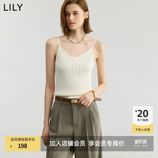 LILY2026夏新款 简约气质纯色通勤镂空V领针织吊带背心上衣内搭女