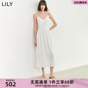 优雅气质可调节肩带温柔通勤吊带连衣裙小白裙 LILY2024夏新款 女装