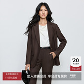 LILY2025新款 外套 收腰通勤咖啡色西装 女装 绵羊毛复古老钱风修身