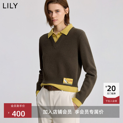 LILY假两件翻领简约套头针织衫