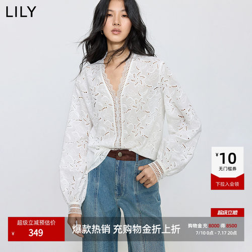 LILY法式镂空通勤蕾丝纯棉套头衫