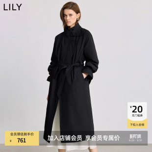 LILY2025冬新款 外套女 简约立领90鸭绒宽松休闲通勤黑色羽绒服长款