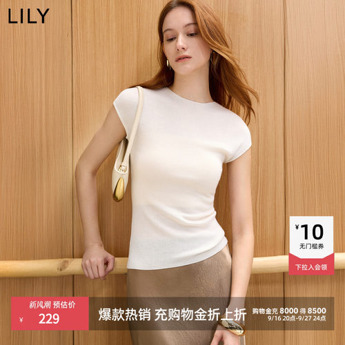 LILY通勤纯色修身圆领简约针织衫