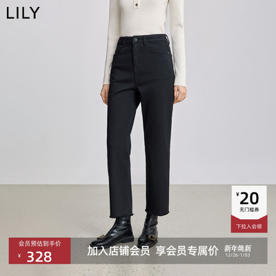 LILY弹力加厚复古通勤直筒牛仔裤