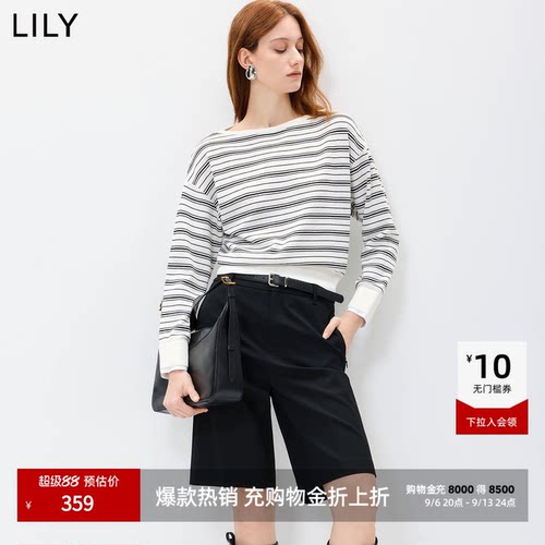 LILY通勤撞色复古宽松套头针织衫