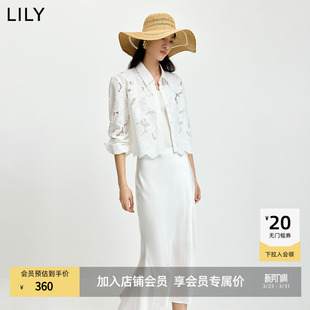 衬衫 LILY2026夏新款 镂空花朵通花绣气质通勤白色长袖 法式 外套 女装