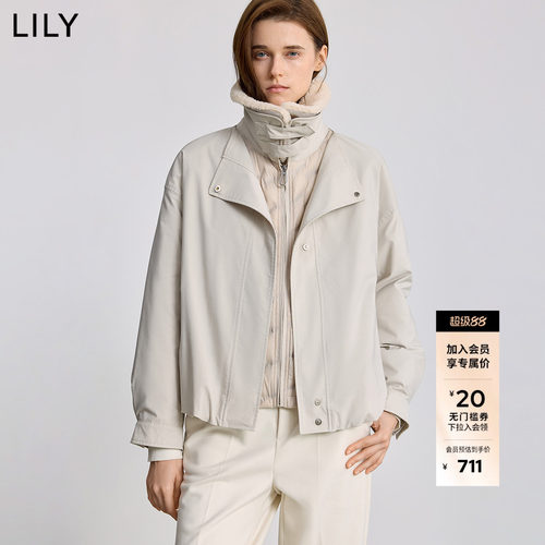 LILY通勤翻领纯色简约羽绒服