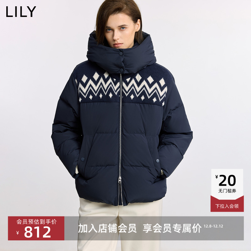 LILY通勤鸭绒连帽费尔岛羽绒服