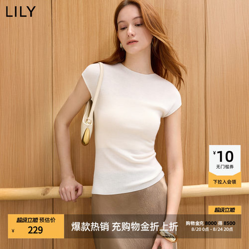 LILY通勤纯色修身圆领简约针织衫