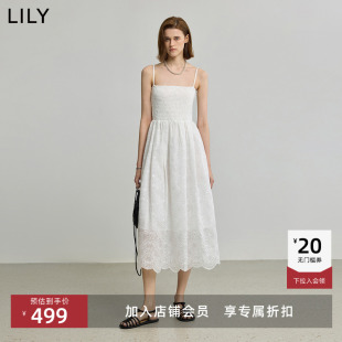 莱赛尔混纺法式 女装 LILY2025新款 绣花吊带裙连衣裙 商场同款