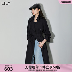 LILY2024春新款女装复古双排扣气质英伦风衣显瘦腰带长款风衣外套