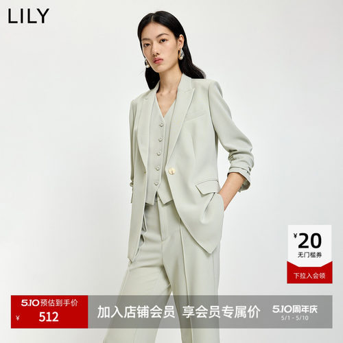 LILY通勤收腰长袖浅色简约西装