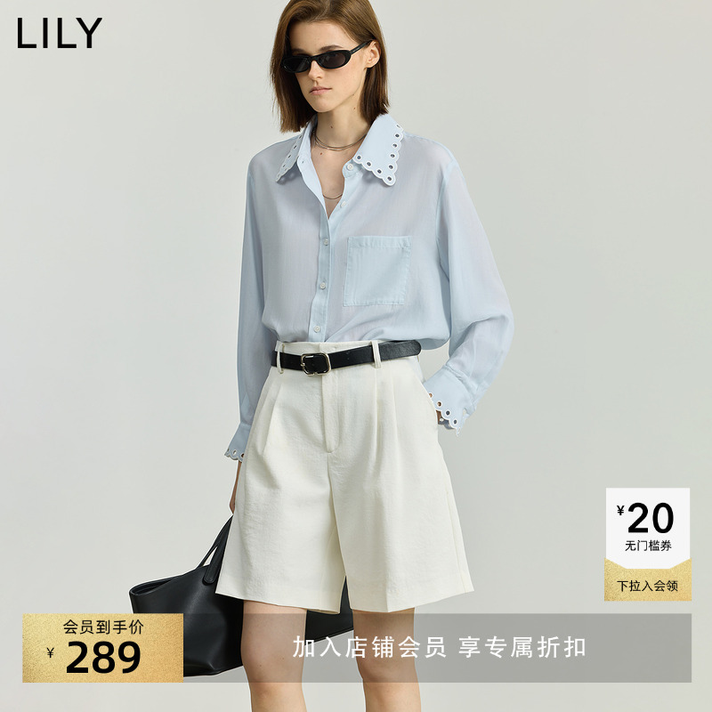 LILY通勤莱赛尔翻领镂空花边外套