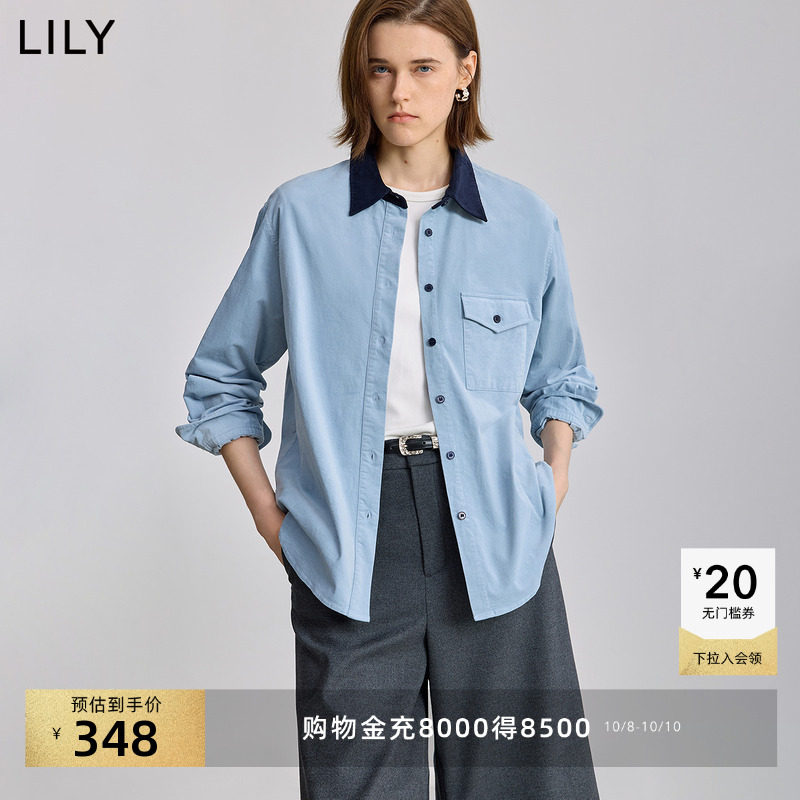 LILY撞色翻领灯芯绒工装外套