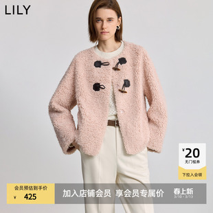 LILY2025冬新款减龄圆领牛角扣圈圈毛气质休闲通勤毛绒外套女短款