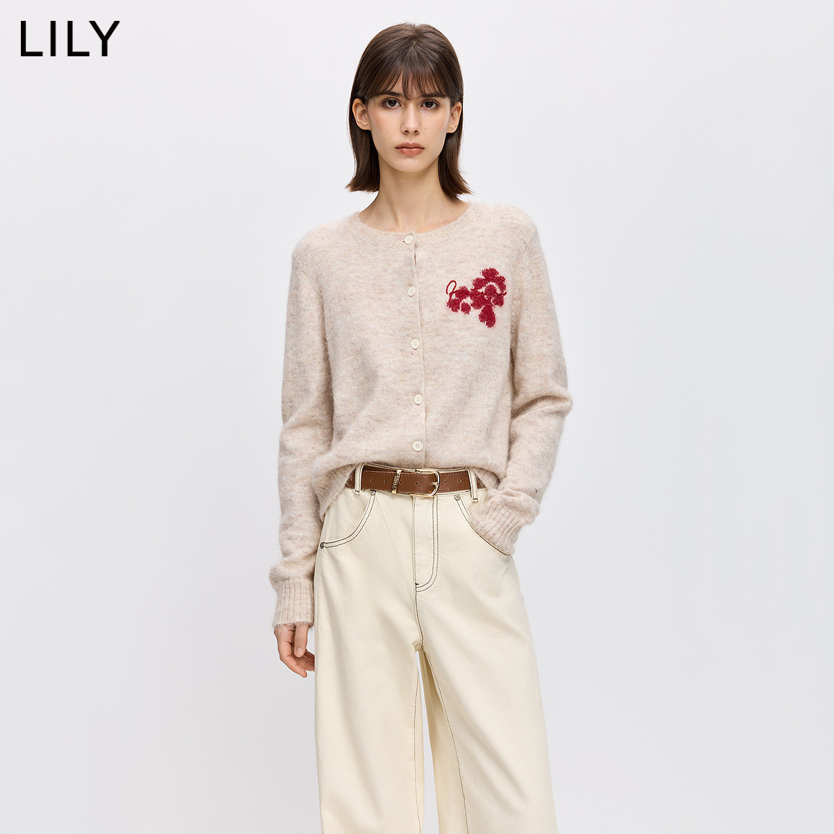 【商场同款】LILY2026春新款女装羊驼毛羊毛混纺绣花通勤针织开衫,女装/女士精品,毛针织衫,淘宝优惠券,粉丝福利购,淘宝优惠卷