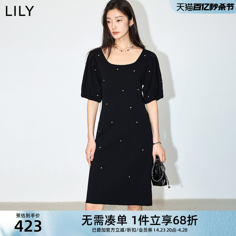 通勤泡泡袖LILY百搭裙女小黑女装