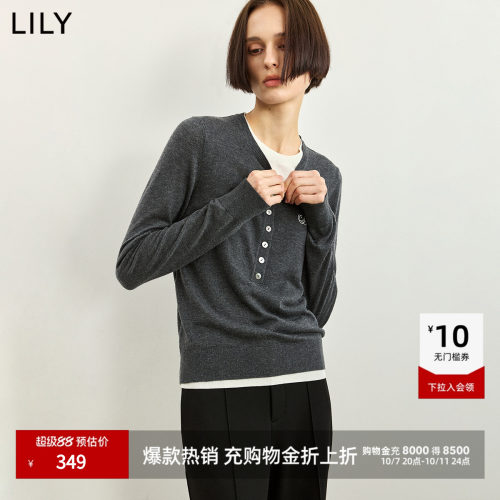 LILY通勤套头假两件撞色针织衫