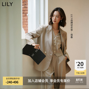 休闲廓形高级感西装 LILY2025夏季 气质卡其色通勤套装 女装 外套 新款
