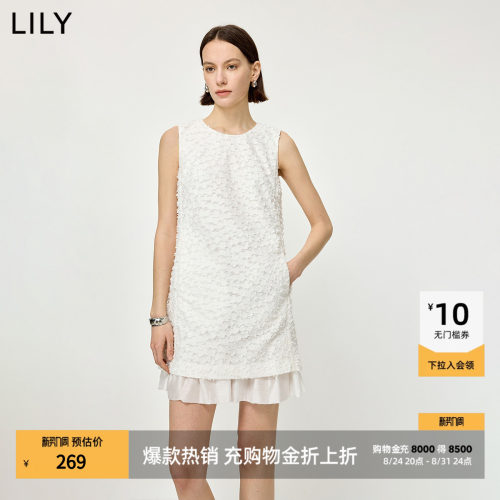 LILY欧根纱肌理无袖圆领连衣裙