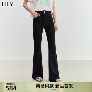 【商场同款】LILY2024夏新款女装复古显瘦高腰双排扣微喇牛仔裤女