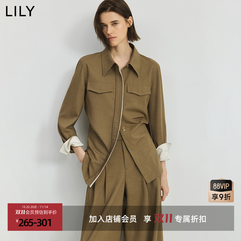 LILY通勤收腰缎面拼接外套衬衫