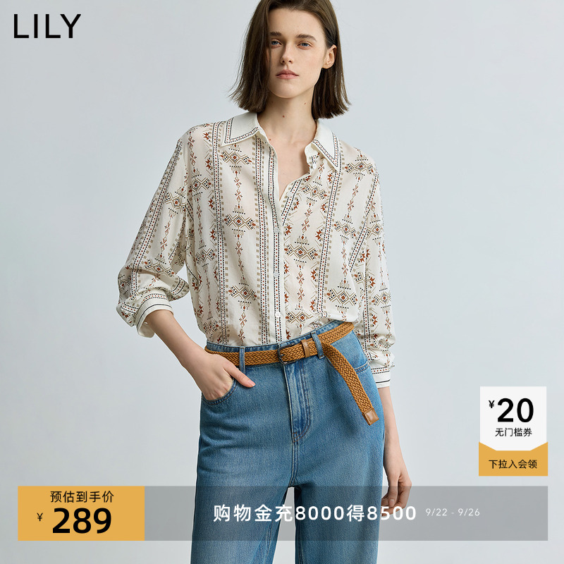 LILY波西米亚莱赛尔薄款印花衬衫