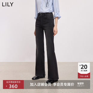LILY2025秋冬小个子女款复古美式修身加绒休闲高腰微喇叭牛仔长裤