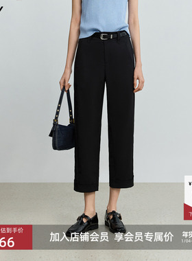 LILY2025新款女装高腰显瘦黑色休闲裤直筒九分裤轻薄通勤西装裤