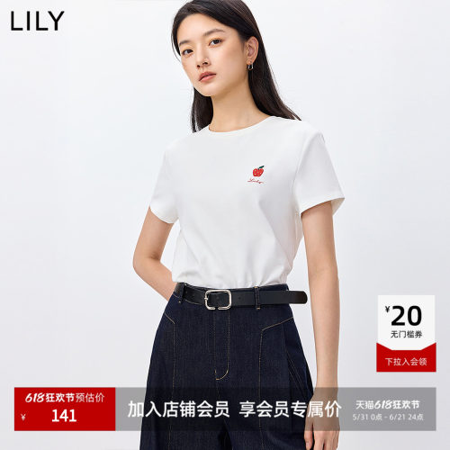 LILY磨毛通勤撞色圆领新款短袖