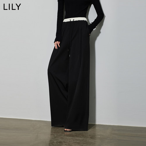 LILY女通勤时尚高腰直筒阔裤