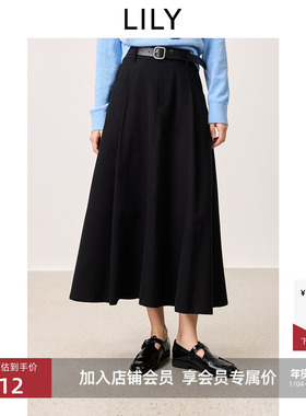 【商场同款】LILY2025新款女装全棉百搭通勤黑色A字半身裙伞裙