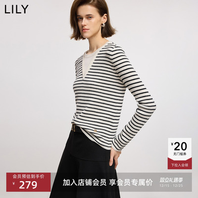LILY撞色美丽诺假两件打底针织衫