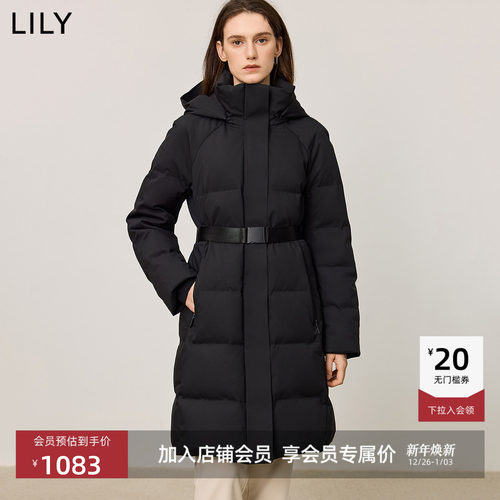 LILY女装拼接鹅绒保暖长款羽绒服