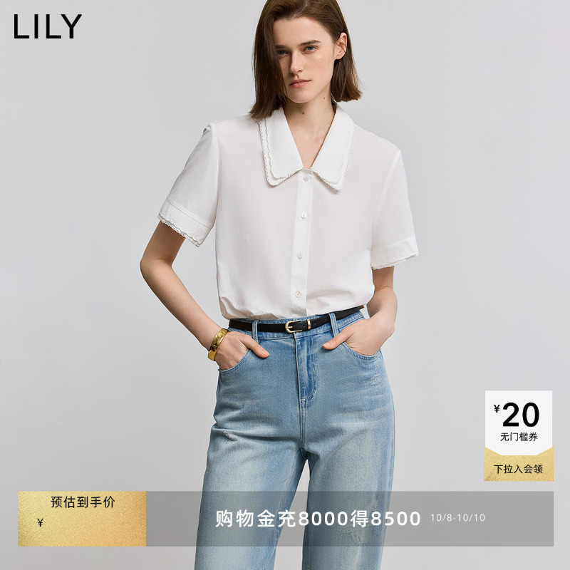 LILY通勤学院风百搭翻领短袖衬衫