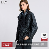 含围巾复古PU皮菱格90鸭绒轻薄羽绒服外套短款 LILY2025冬新款 女装