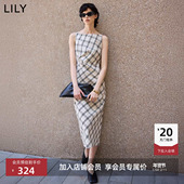 博主同款 连衣裙 无袖 LILY法式 格纹纯棉柔软捏褶收腰通勤2025新款