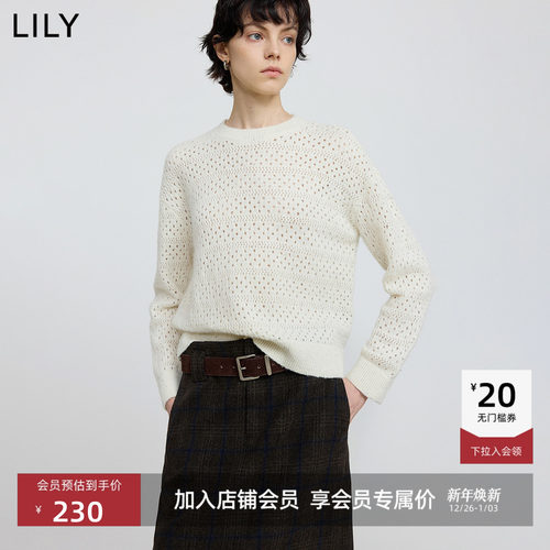 LILY长袖圆领镂空休闲套头针织衫