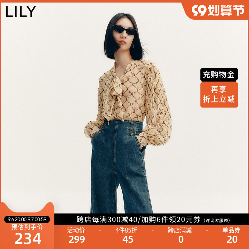 【LILY迪士尼小鹿斑比系列】LILY2022秋新款女装洋气印花款雪纺衫