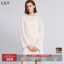 LILY2025秋冬新款 连衣裙女 含羊毛小香风针织镂空收腰气质白色长袖