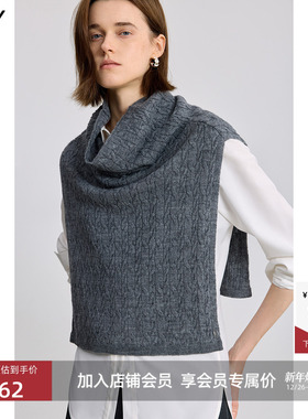 LILY2025冬新款羊毛混纺格雷系立领通勤无袖披肩背心灰色针织衫女
